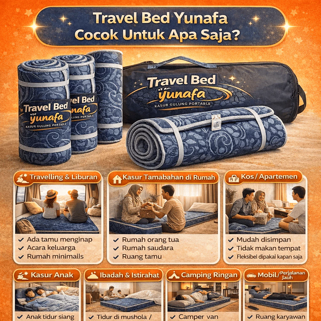 Yunafa Travel Bed / Kasur Lipat Uk 200x90 cm dan 200x120 cm / Travel Bed Mattress Bonus Tas - Image 7