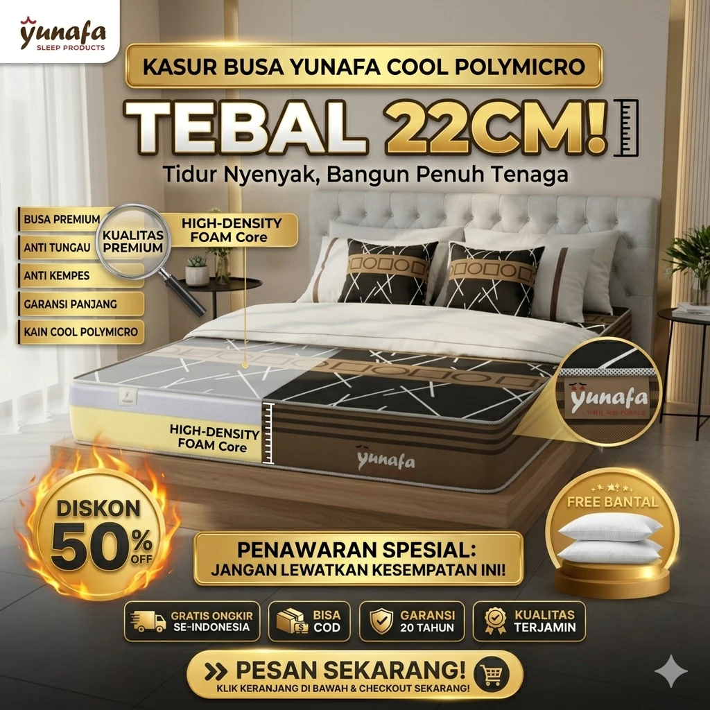Kasur Busa Yunafa Premium Cool Polymicro Tebal 22cm - High Density Foam & Packing Kardus - Garansi Jelas & Anti Kempes - Image 2